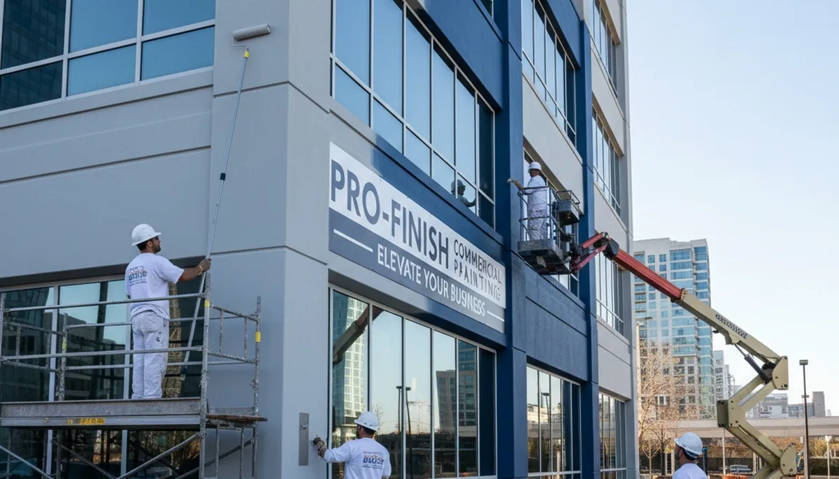 Professional commercial painters coating office exterior in Lynchburg, VA
