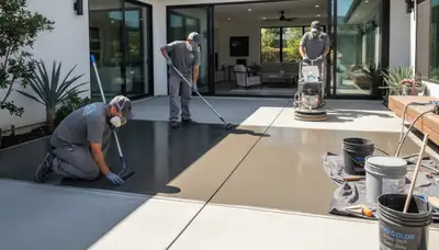 Professional concrete staining on residential patio in Lynchburg, VA by local house-painting experts