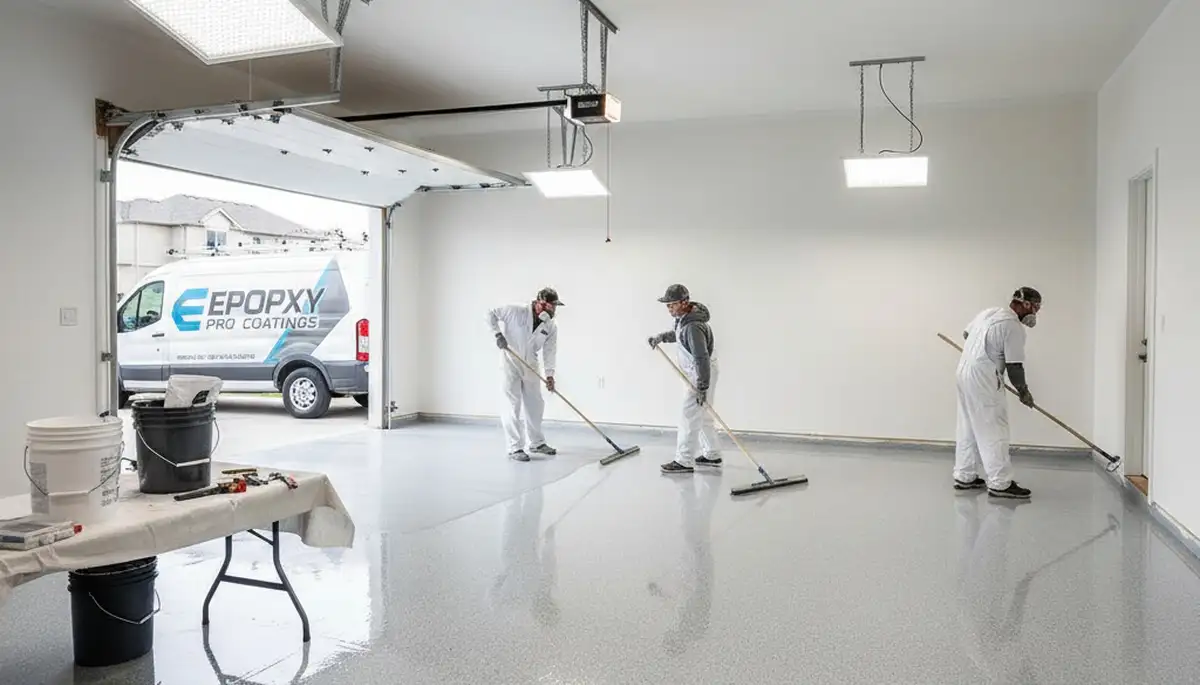 Professional epoxy floor coating in Lynchburg VA garage by local painting contractors