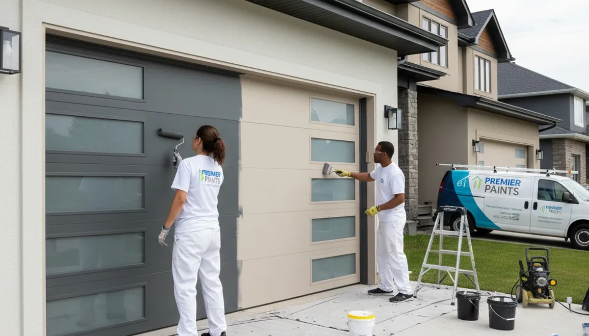 Professional garage door painting in Lynchburg, VA restoring curb appeal and weather protection