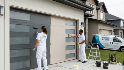 Professional garage door painting in Lynchburg, VA restoring curb appeal and weather protection