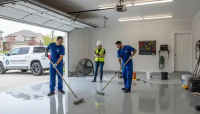 Professional garage floor epoxy coating in Lynchburg, VA with durable, glossy finish