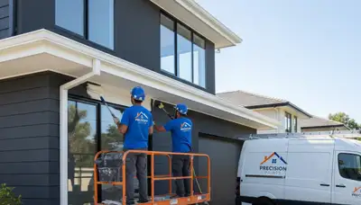 Professional gutter painting on a Lynchburg VA home by expert house painters