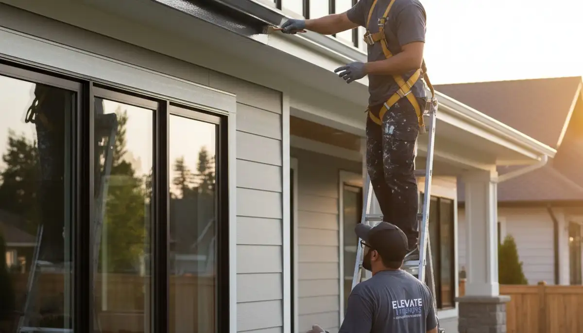 Professional gutter painting on a Lynchburg VA home by expert house painters