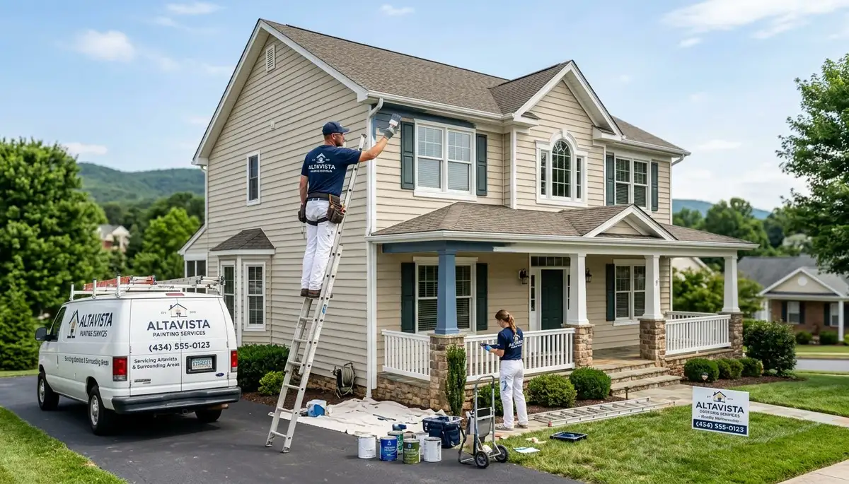 Professional house painters in Lynchburg VA transforming home exterior with quality paint finish