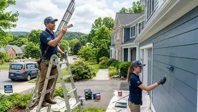 Professional house painters finishing exterior home in Lynchburg VA