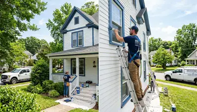 Professional house painters working on residential exterior in Lynchburg, VA