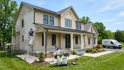Professional house painters working on residential exterior in Lynchburg VA