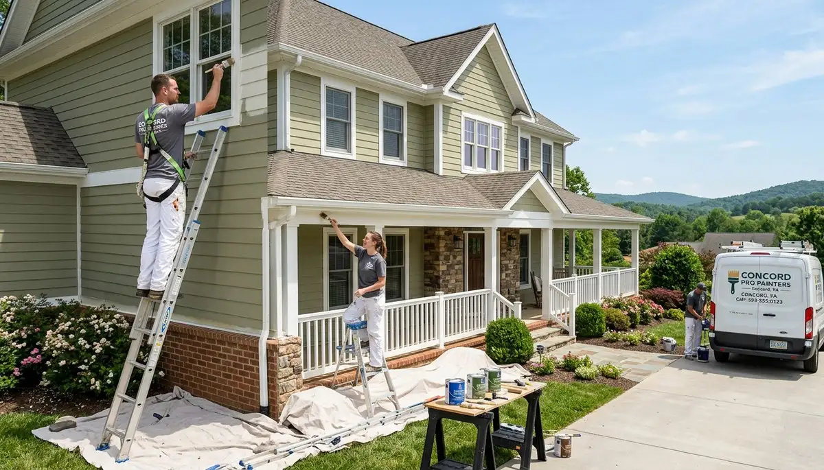 Professional exterior house painters in Lynchburg VA applying fresh paint for curb appeal