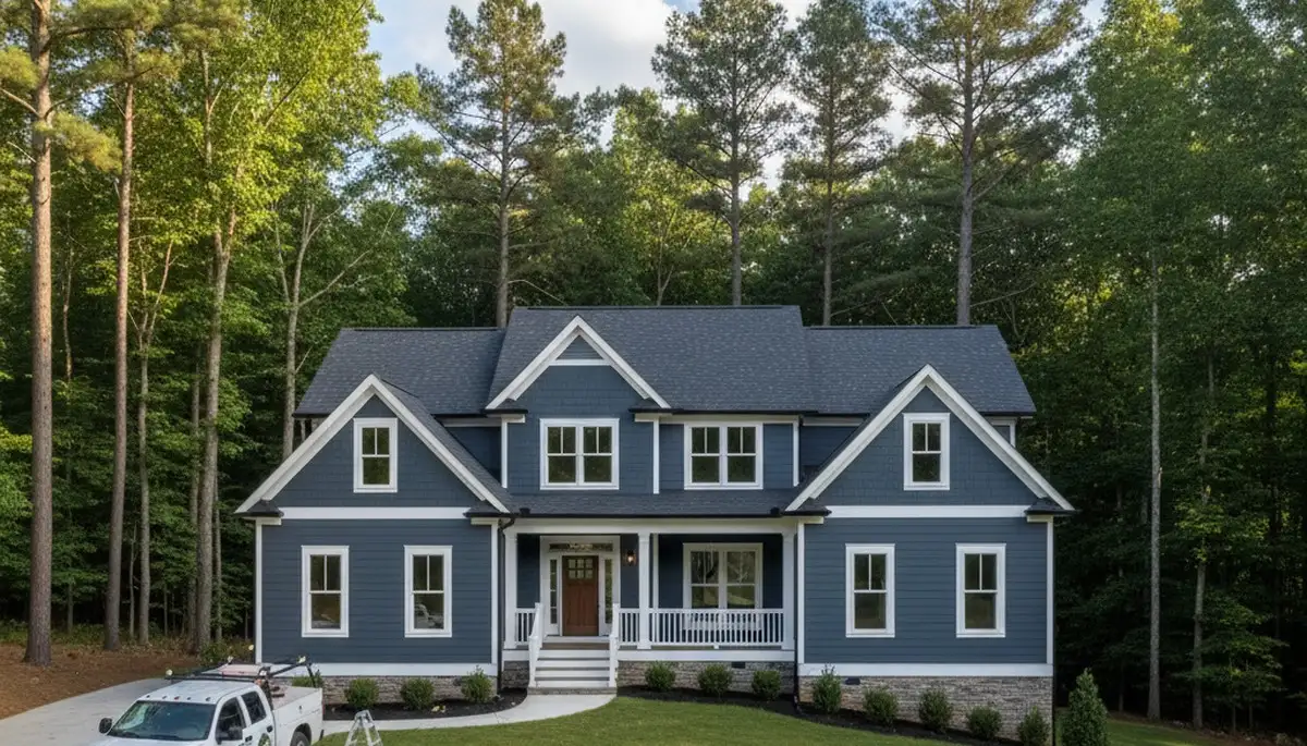 Professional house painters finishing exterior home in Lynchburg, VA