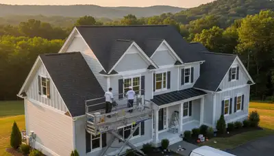 House painters in Lynchburg, VA applying exterior paint on a residential home