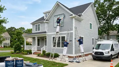 Professional house painters transforming home exterior in Lynchburg, VA