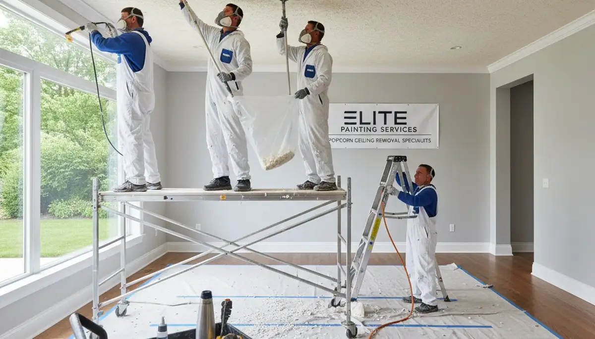 Professional popcorn ceiling removal by house painters in Lynchburg, VA for smooth modern interiors