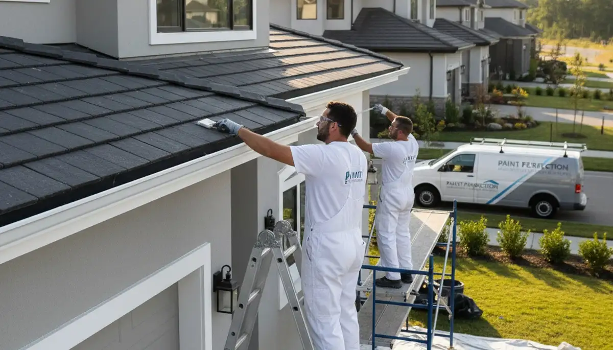 Professional trim and fascia painting on Lynchburg VA home exterior by expert house painters